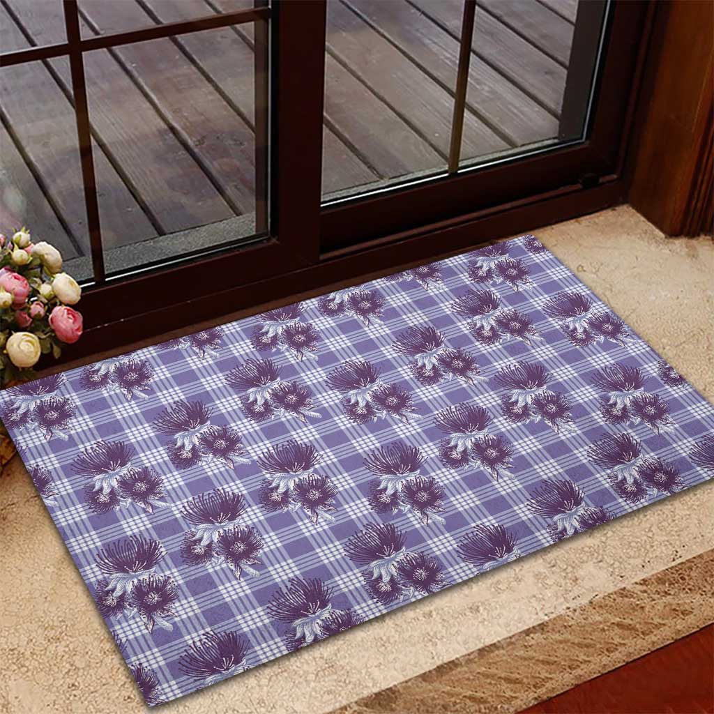 Purple Palaka Hawaii Rubber Doormat Hawaiian Lehua Blossoms