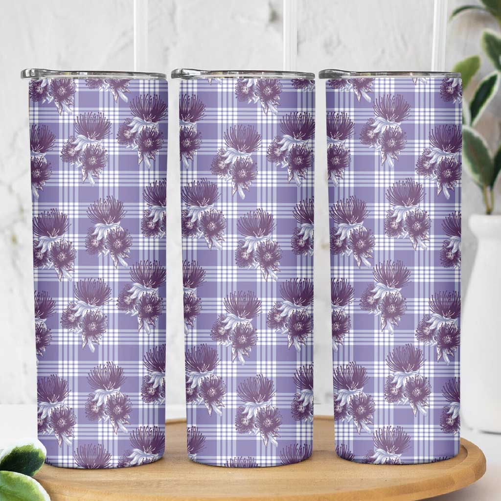 Purple Palaka Hawaii Skinny Tumbler Hawaiian Lehua Blossoms