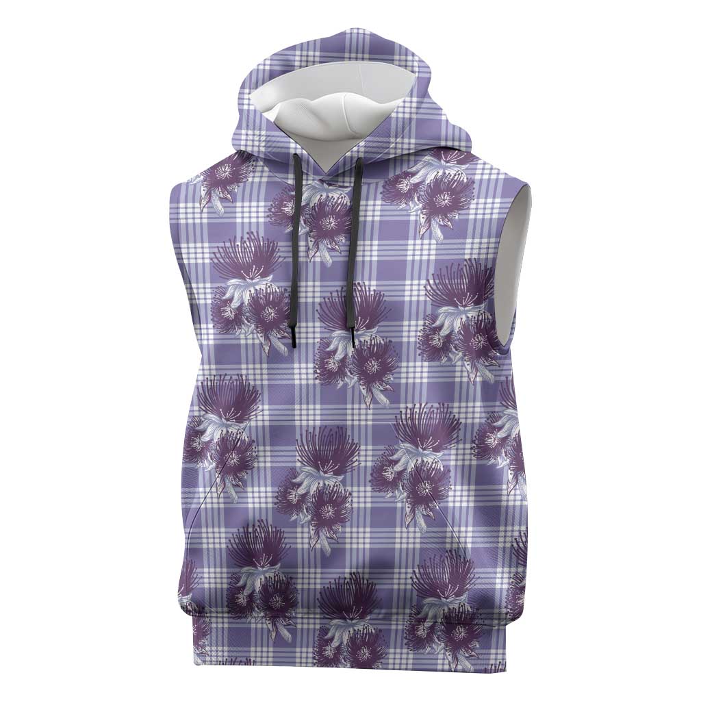 Purple Palaka Hawaii Sleeveless Hoodie Hawaiian Lehua Blossoms