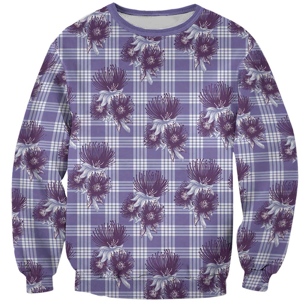 Purple Palaka Hawaii Sweatshirt Hawaiian Lehua Blossoms