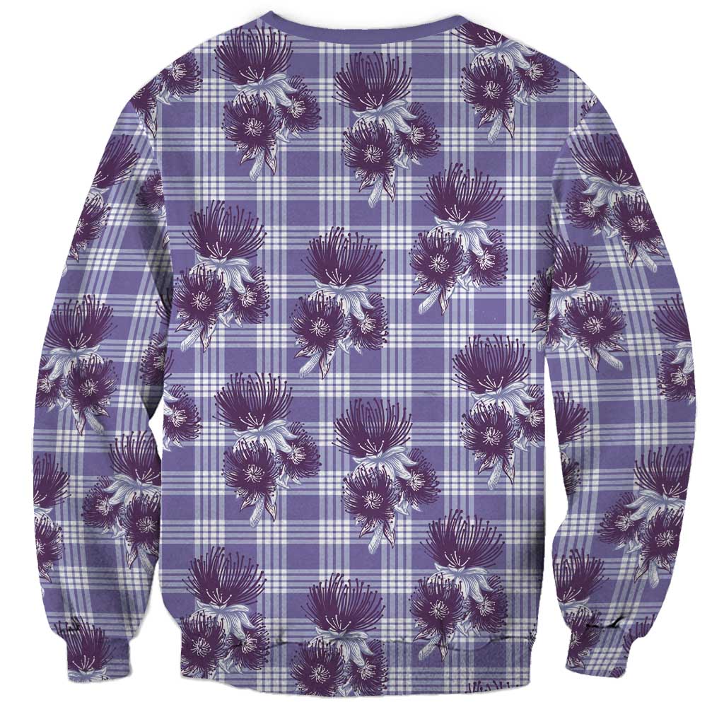 Purple Palaka Hawaii Sweatshirt Hawaiian Lehua Blossoms