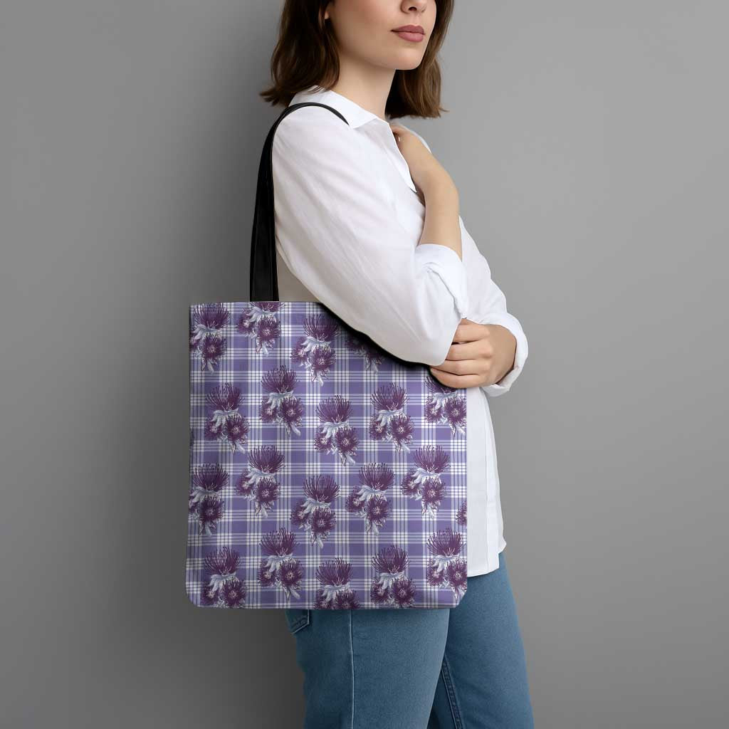 Purple Palaka Hawaii Tote Bag Hawaiian Lehua Blossoms