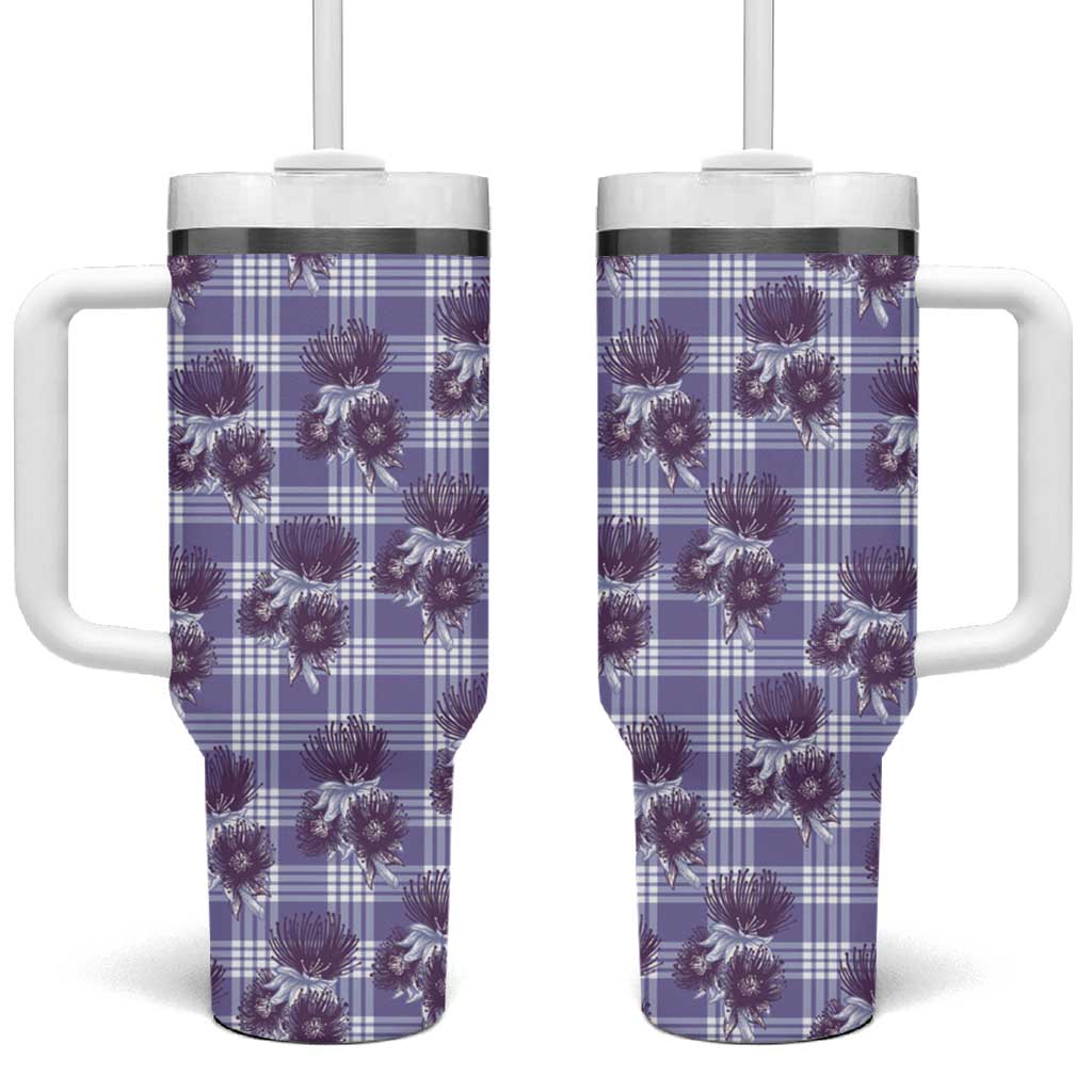 Purple Palaka Hawaii Tumbler With Handle Hawaiian Lehua Blossoms