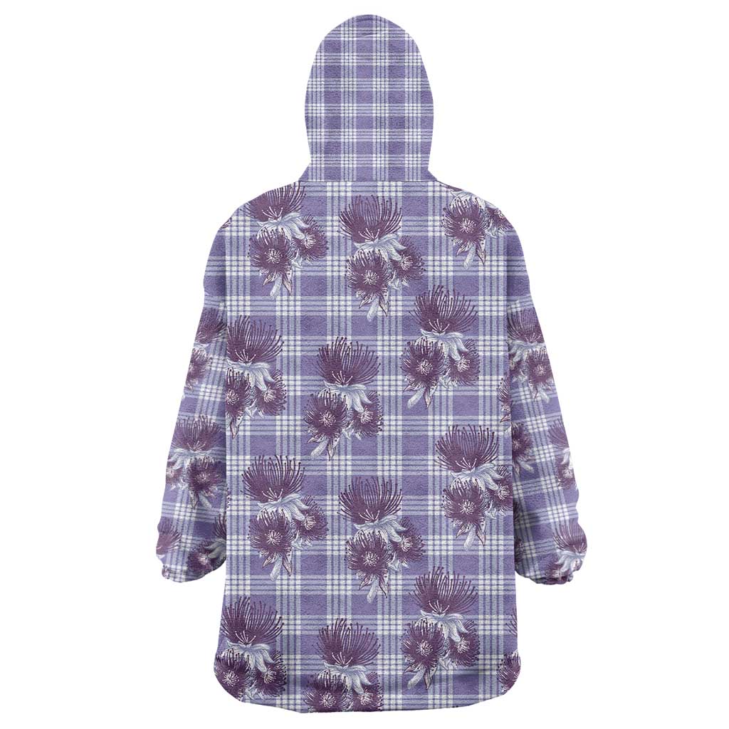 Purple Palaka Hawaii Wearable Blanket Hoodie Hawaiian Lehua Blossoms