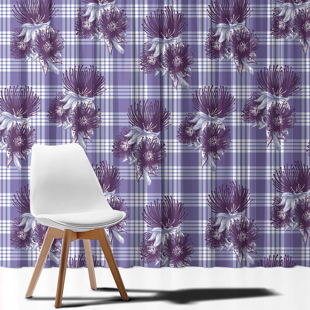 Purple Palaka Hawaii Window Curtain Hawaiian Lehua Blossoms