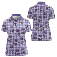 Purple Palaka Hawaii Women Polo Shirt Hawaiian Lehua Blossoms