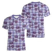 Purple Palaka Hawaii Women V-Neck T-Shirt Hawaiian Lehua Blossoms