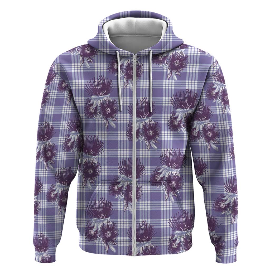 Purple Palaka Hawaii Zip Hoodie Hawaiian Lehua Blossoms