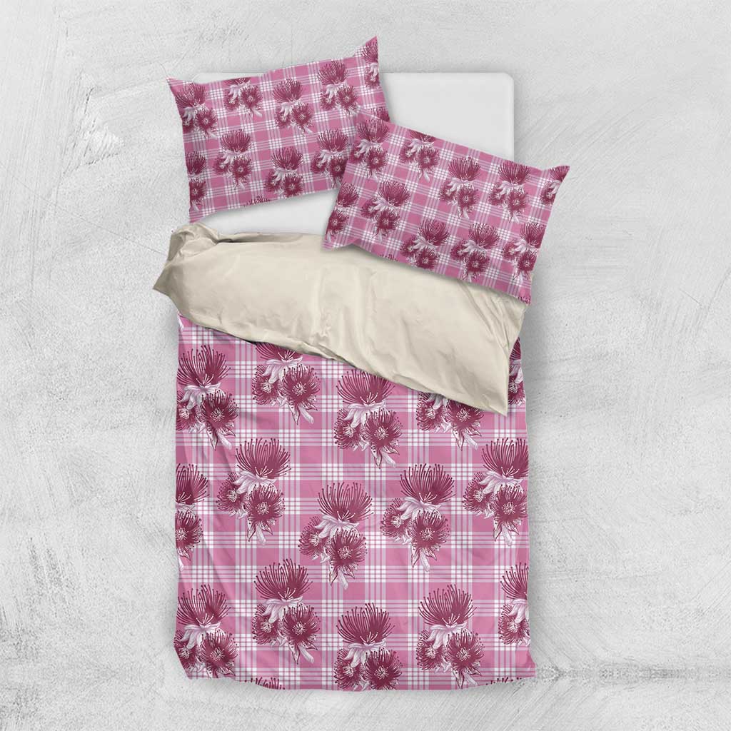 Pink Palaka Hawaii Bedding Set Hawaiian Lehua Blossoms