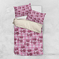 Pink Palaka Hawaii Bedding Set Hawaiian Lehua Blossoms