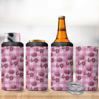 Pink Palaka Hawaii 4 in 1 Can Cooler Tumbler Hawaiian Lehua Blossoms