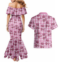 Pink Palaka Hawaii Couples Matching Mermaid Dress and Hawaiian Shirt Hawaiian Lehua Blossoms LT05 - Polynesian Pride