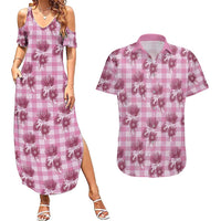 Pink Palaka Hawaii Couples Matching Summer Maxi Dress and Hawaiian Shirt Hawaiian Lehua Blossoms