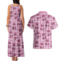 Pink Palaka Hawaii Couples Matching Tank Maxi Dress and Hawaiian Shirt Hawaiian Lehua Blossoms