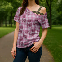 Pink Palaka Hawaii Cross Shoulder Shirt Hawaiian Lehua Blossoms