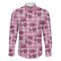 Pink Palaka Hawaii Family Matching Long Sleeve Bodycon Dress and Hawaiian Shirt Hawaiian Lehua Blossoms LT05 Dad's Shirt - Long Sleeve Pink - Polynesian Pride