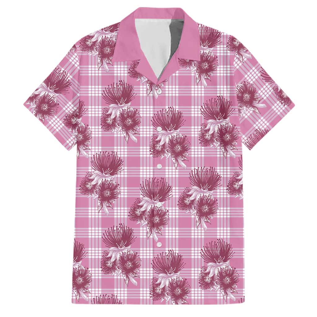 Pink Palaka Hawaii Family Matching Off Shoulder Maxi Dress and Hawaiian Shirt Hawaiian Lehua Blossoms LT05 Dad's Shirt - Short Sleeve Pink - Polynesian Pride