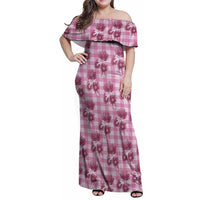 Pink Palaka Hawaii Family Matching Off Shoulder Maxi Dress and Hawaiian Shirt Hawaiian Lehua Blossoms LT05 Mom's Dress Pink - Polynesian Pride