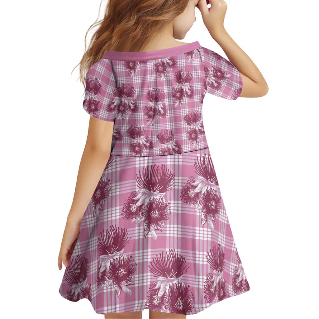 Pink Palaka Hawaii Family Matching Off Shoulder Short Dress and Hawaiian Shirt Hawaiian Lehua Blossoms LT05 - Polynesian Pride