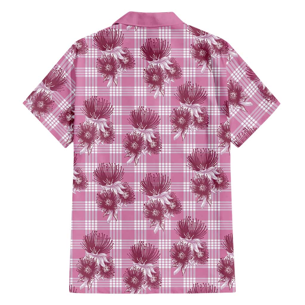 Pink Palaka Hawaii Family Matching Off Shoulder Short Dress and Hawaiian Shirt Hawaiian Lehua Blossoms LT05 - Polynesian Pride
