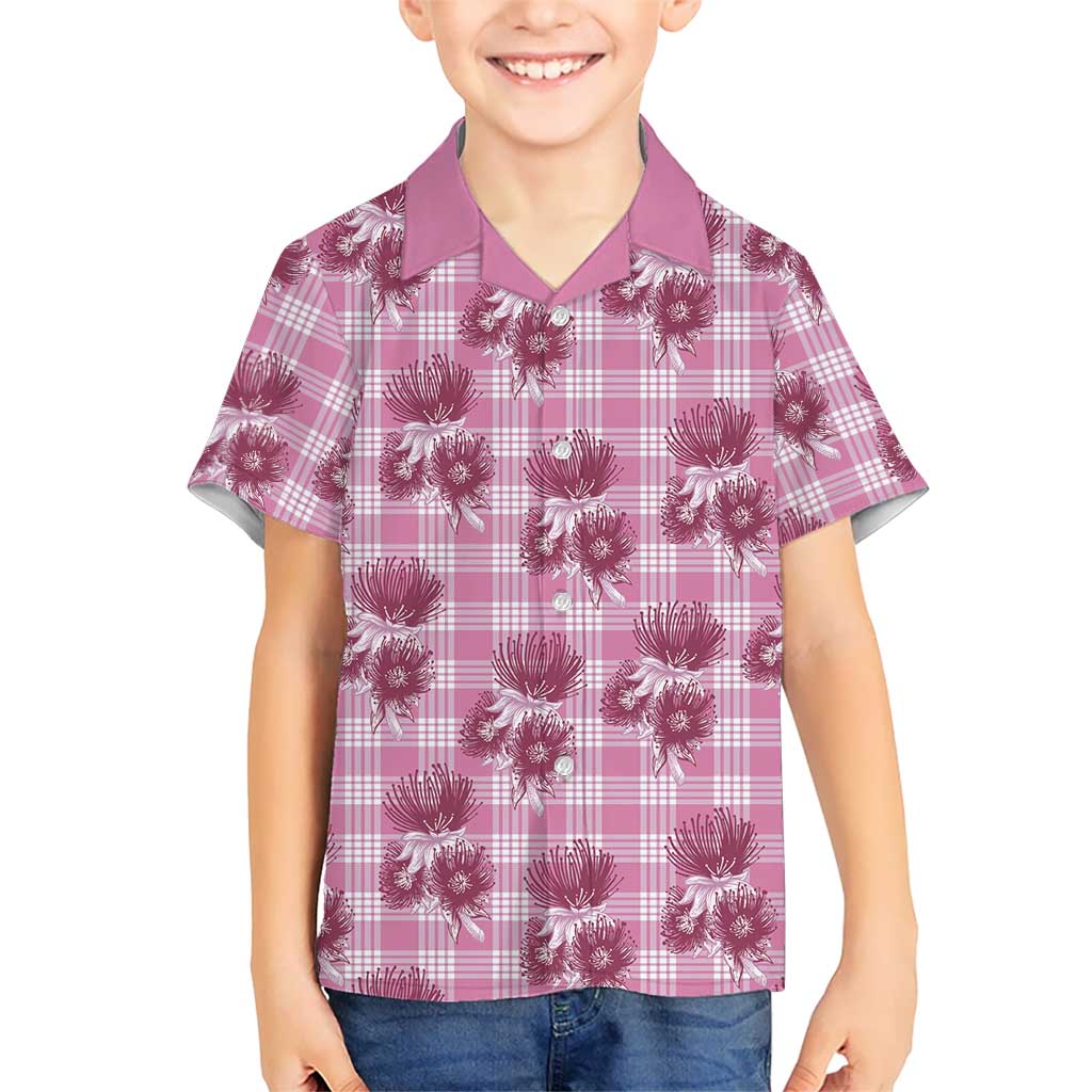 Pink Palaka Hawaii Family Matching Off Shoulder Short Dress and Hawaiian Shirt Hawaiian Lehua Blossoms LT05 Son's Shirt Pink - Polynesian Pride