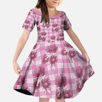Pink Palaka Hawaii Family Matching Puletasi and Hawaiian Shirt Hawaiian Lehua Blossoms LT05 Daughter's Dress Pink - Polynesian Pride