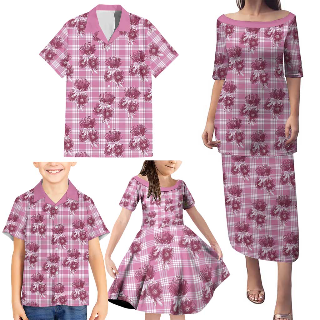 Pink Palaka Hawaii Family Matching Puletasi and Hawaiian Shirt Hawaiian Lehua Blossoms LT05 - Polynesian Pride