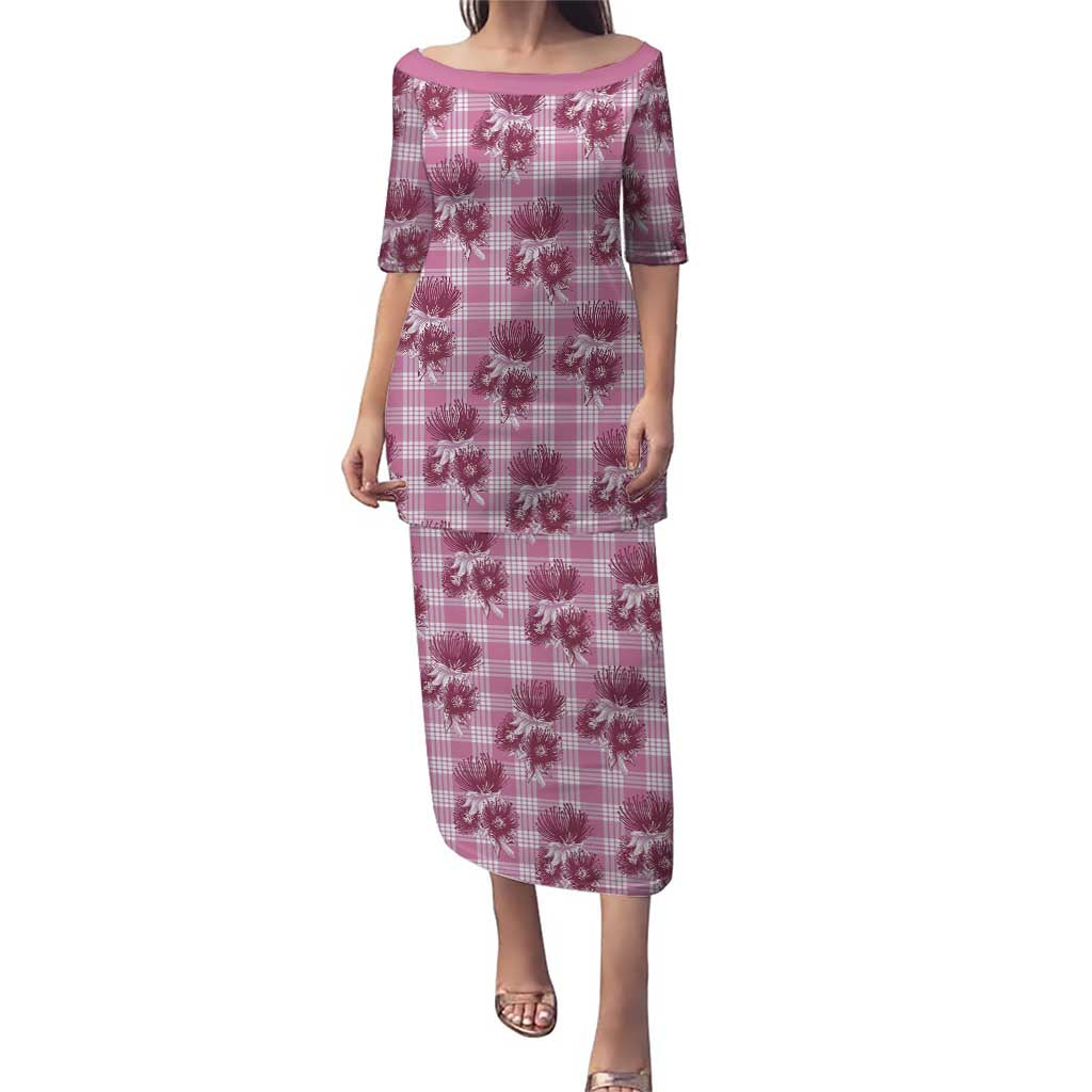 Pink Palaka Hawaii Family Matching Puletasi and Hawaiian Shirt Hawaiian Lehua Blossoms LT05 Mom's Dress Pink - Polynesian Pride