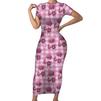 Pink Palaka Hawaii Family Matching Short Sleeve Bodycon Dress and Hawaiian Shirt Hawaiian Lehua Blossoms LT05 Mom's Dress Pink - Polynesian Pride