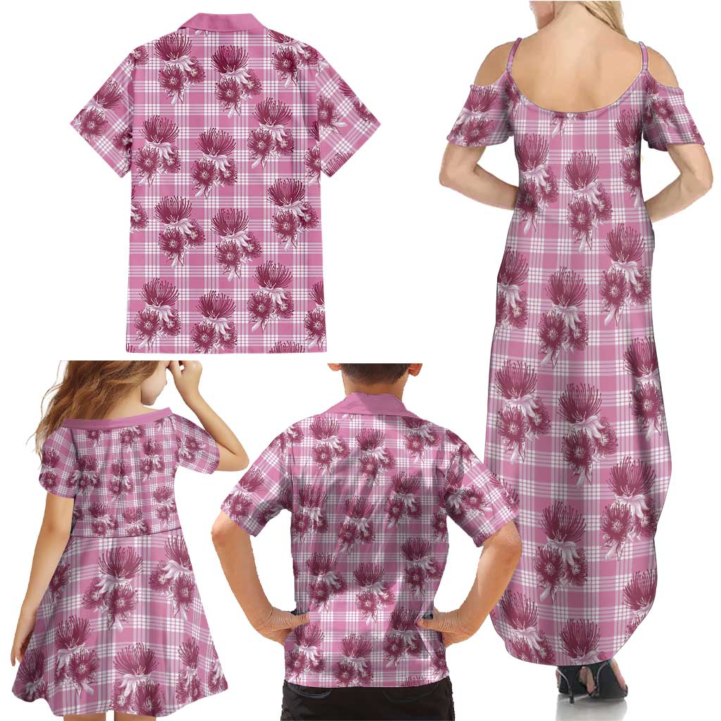 Pink Palaka Hawaii Family Matching Summer Maxi Dress and Hawaiian Shirt Hawaiian Lehua Blossoms LT05 - Polynesian Pride
