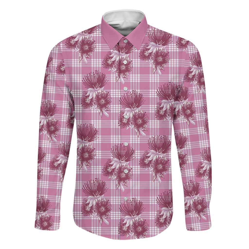 Pink Palaka Hawaii Family Matching Summer Maxi Dress and Hawaiian Shirt Hawaiian Lehua Blossoms LT05 Dad's Shirt - Long Sleeve Pink - Polynesian Pride