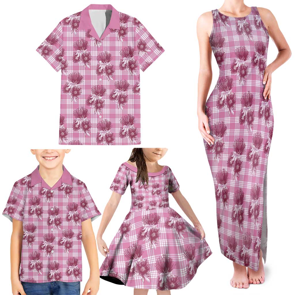 Pink Palaka Hawaii Family Matching Tank Maxi Dress and Hawaiian Shirt Hawaiian Lehua Blossoms LT05 - Polynesian Pride