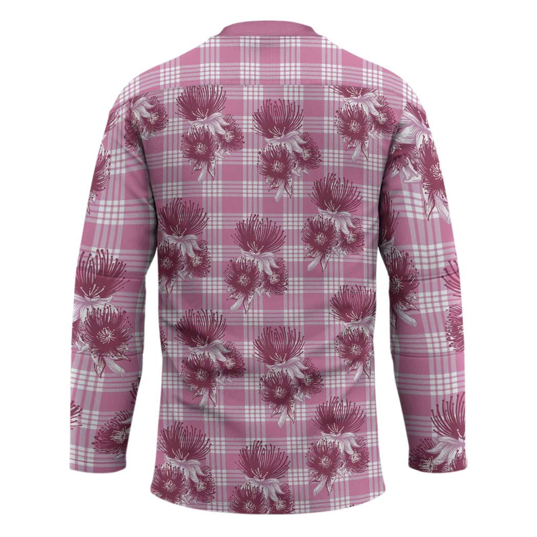 Pink Palaka Hawaii Hockey Jersey Hawaiian Lehua Blossoms