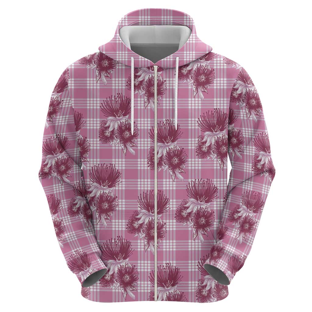 Pink Palaka Hawaii Hoodie Hawaiian Lehua Blossoms