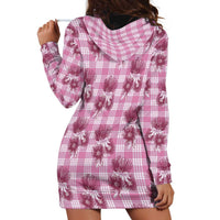 Pink Palaka Hawaii Hoodie Dress Hawaiian Lehua Blossoms