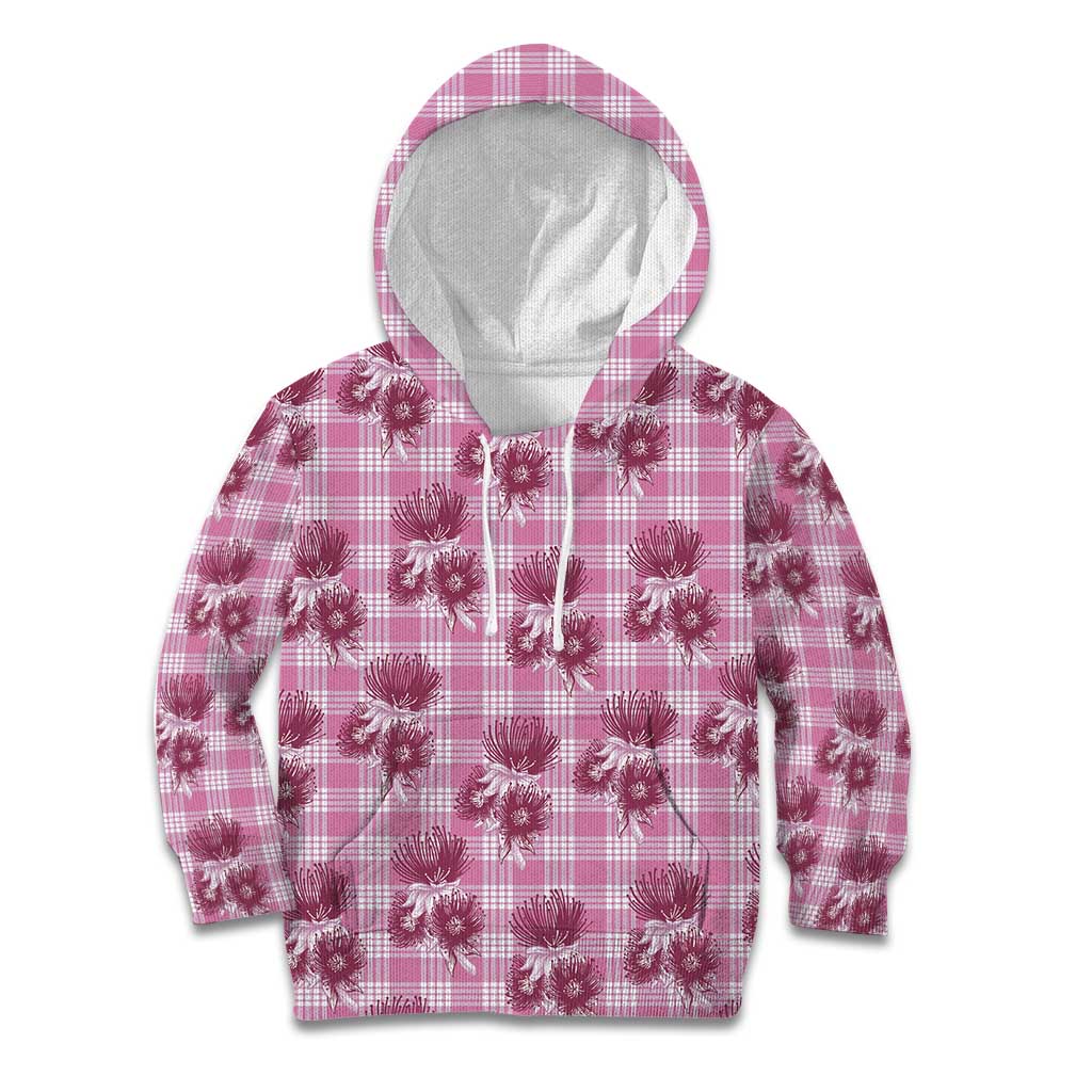 Pink Palaka Hawaii Kid Hoodie Hawaiian Lehua Blossoms