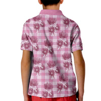 Pink Palaka Hawaii Kid Polo Shirt Hawaiian Lehua Blossoms