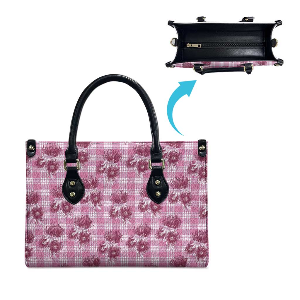 Pink Palaka Hawaii Leather Bag Hawaiian Lehua Blossoms