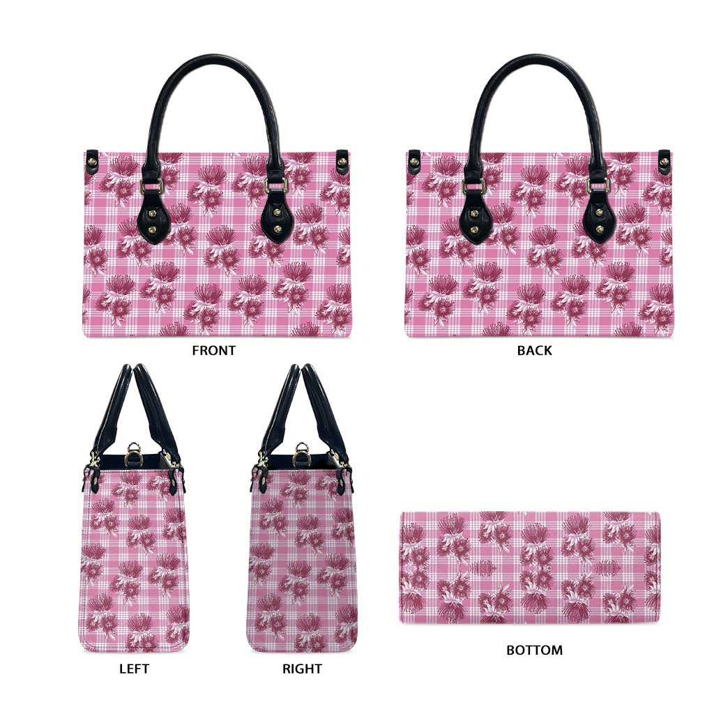 Pink Palaka Hawaii Leather Bag Hawaiian Lehua Blossoms