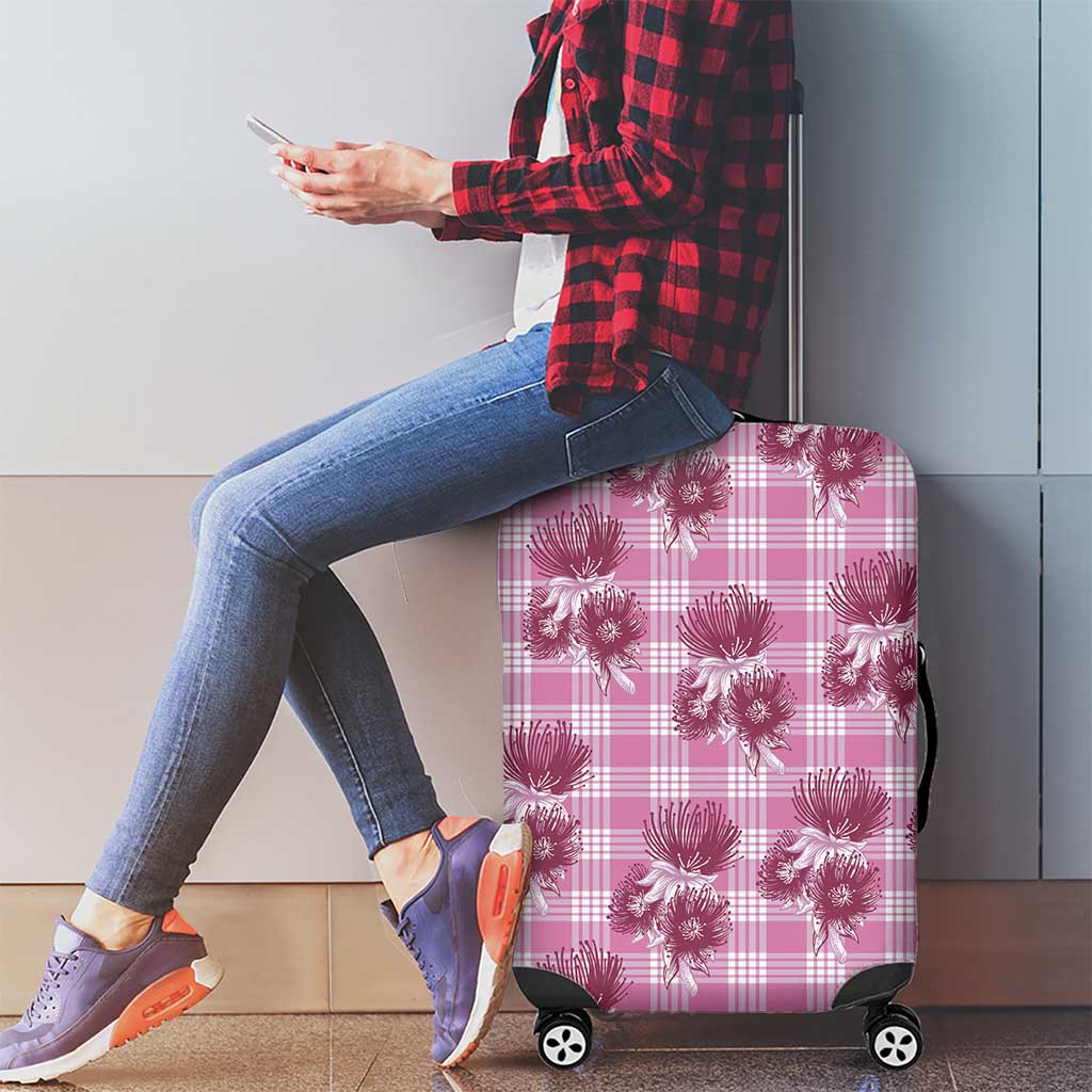 Pink Palaka Hawaii Luggage Cover Hawaiian Lehua Blossoms
