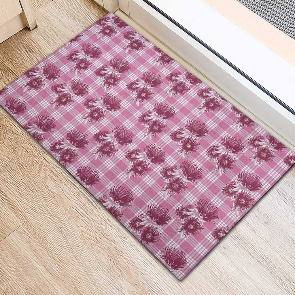 Pink Palaka Hawaii Rubber Doormat Hawaiian Lehua Blossoms