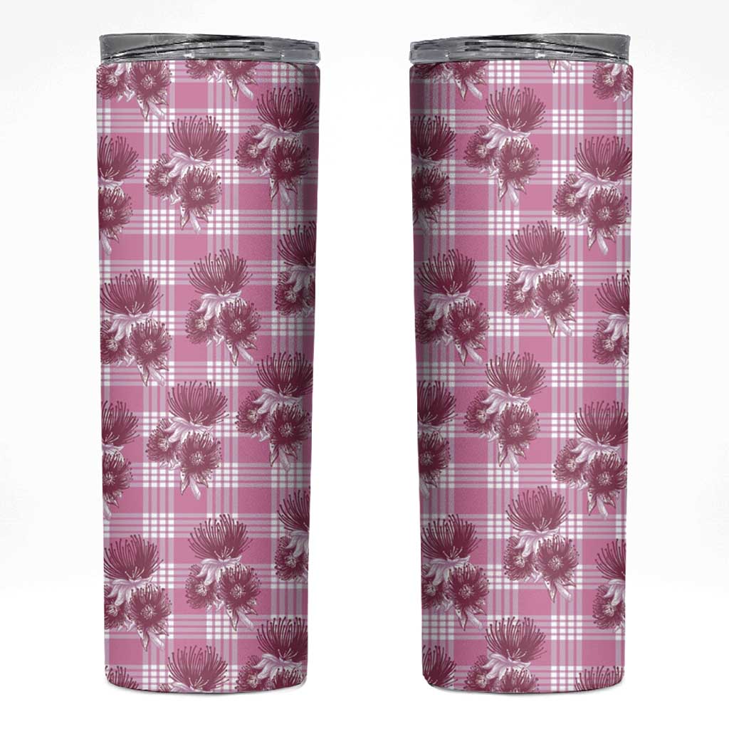 Pink Palaka Hawaii Skinny Tumbler Hawaiian Lehua Blossoms