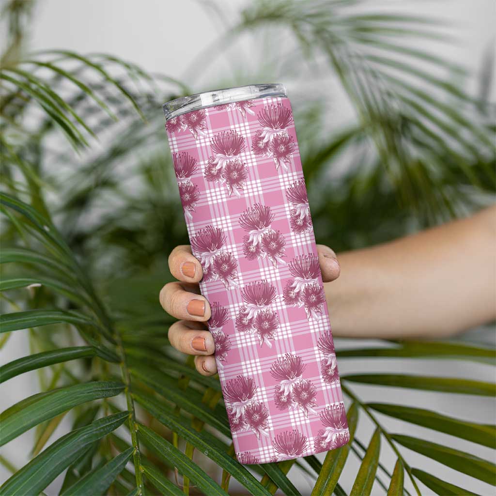 Pink Palaka Hawaii Skinny Tumbler Hawaiian Lehua Blossoms