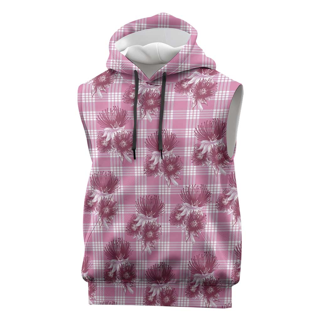 Pink Palaka Hawaii Sleeveless Hoodie Hawaiian Lehua Blossoms