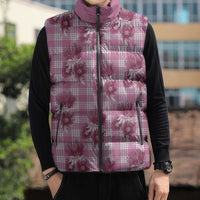 Pink Palaka Hawaii Sleeveless Puffer Jacket Hawaiian Lehua Blossoms