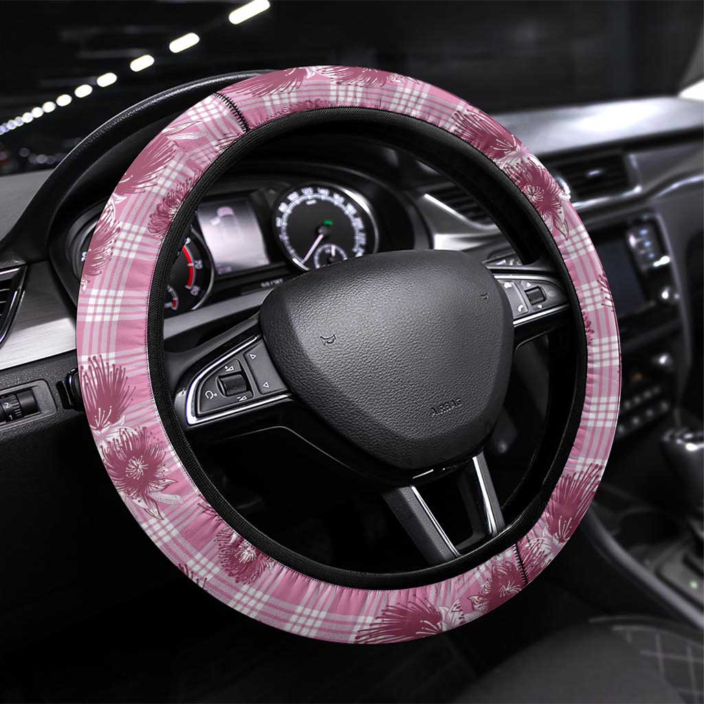 Pink Palaka Hawaii Steering Wheel Cover Hawaiian Lehua Blossoms