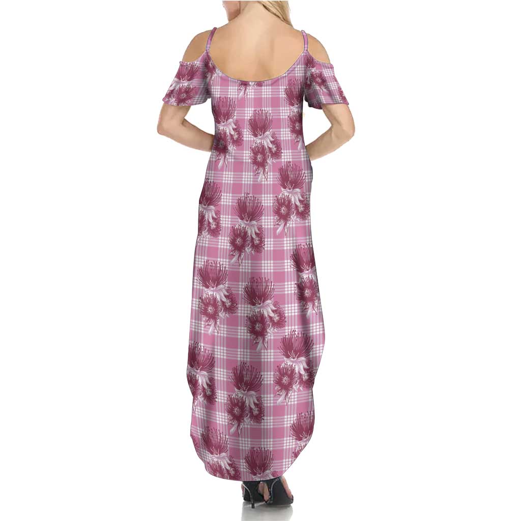 Pink Palaka Hawaii Summer Maxi Dress Hawaiian Lehua Blossoms