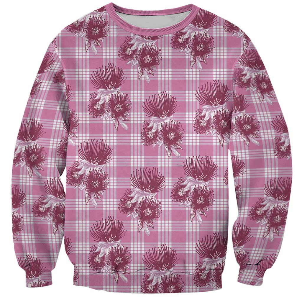 Pink Palaka Hawaii Sweatshirt Hawaiian Lehua Blossoms