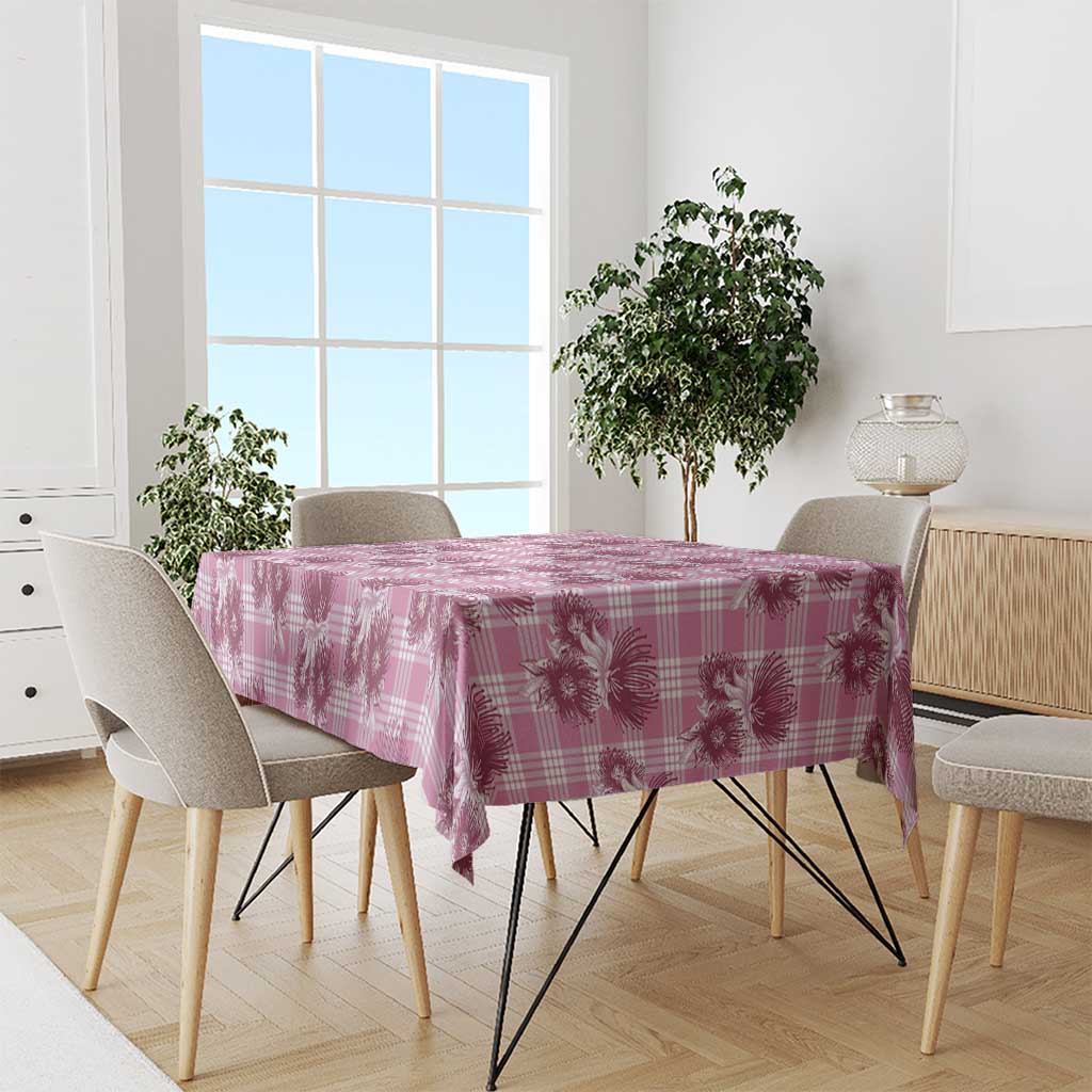 Pink Palaka Hawaii Tablecloth Hawaiian Lehua Blossoms