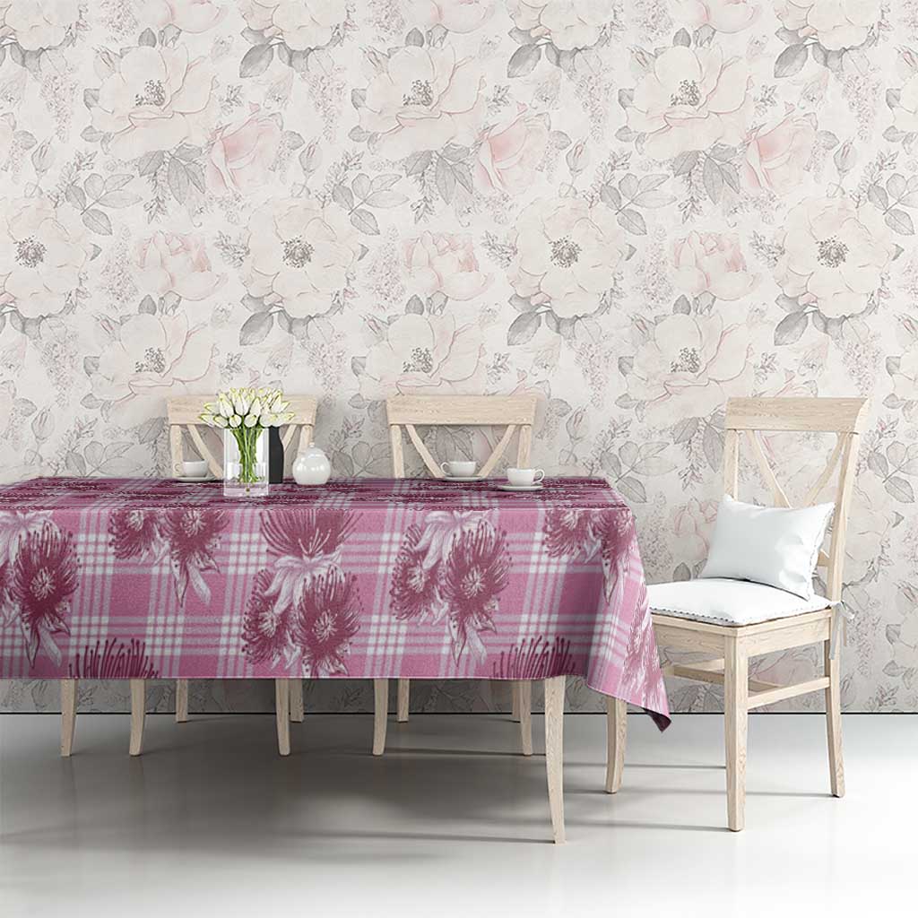 Pink Palaka Hawaii Tablecloth Hawaiian Lehua Blossoms